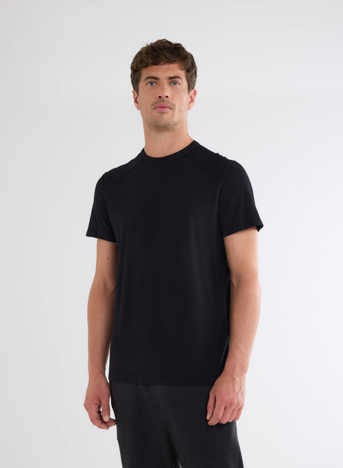 T-shirt Noir Col Rond Manches Courtes en Coton Organique et Élasthanne - MAJESTIC FILATURES