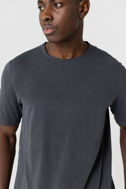 T-Shirt mit Rundhalsausschnitt und kurzen Ärmeln aus Bio-Baumwolle / Elasthan in Schwarz - MAJESTIC FILATURES