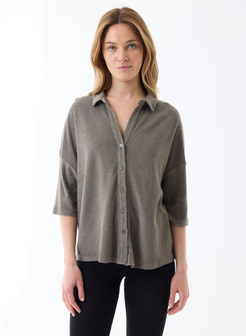 Green Shirt with elbow sleeves in cotton / modal - MAJESTIC FILATURES