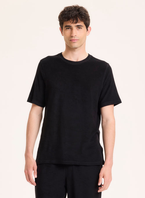 Tee shirt Noir Col Rond Manches Courtes en Coton organique / Modal - MAJESTIC FILATURES