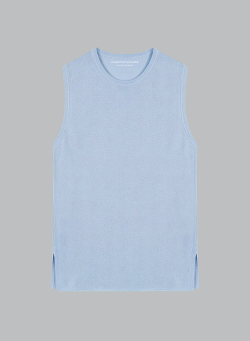 Camiseta sin mangas azul claro con cuello en U de cachemira - MAJESTIC FILATURES