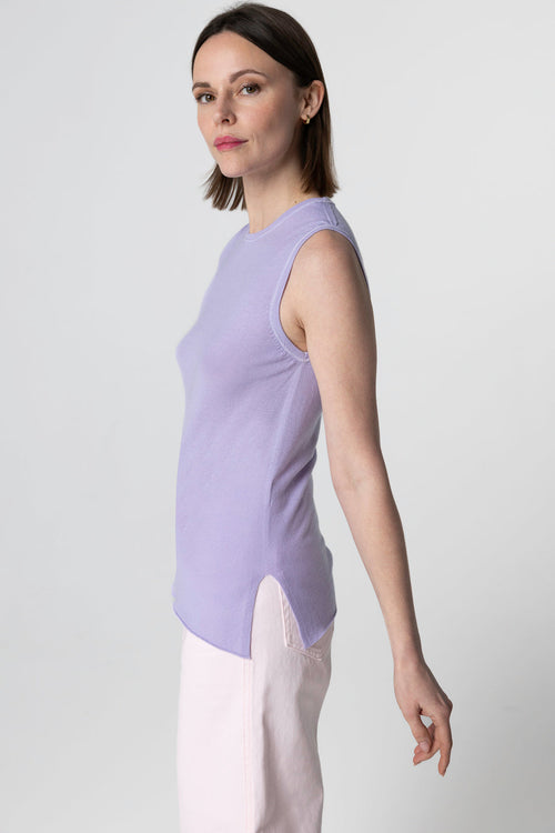 Débardeur Violet Clair Col U Sans Manches en Cachemire - MAJESTIC FILATURES