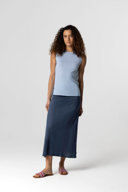 Débardeur Bleu Clair Col U Sans Manches en Cachemire - MAJESTIC FILATURES