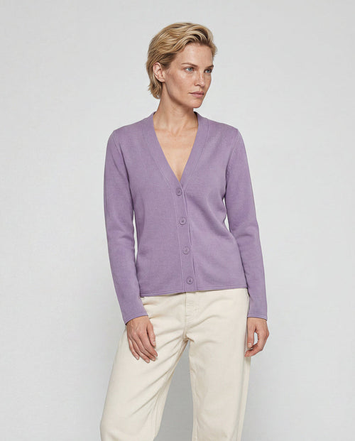 Chaleco Violeta Claro con cuello en V y mangas largas de cachemira - MAJESTIC FILATURES