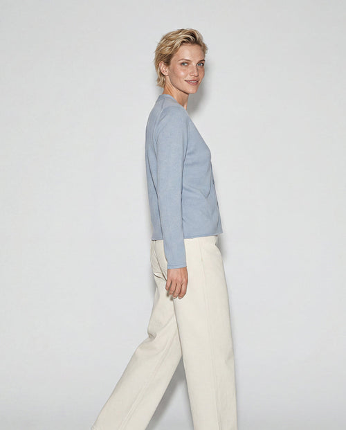 Light Blue V-neck Long-Sleeve Cashmere Cardigan - MAJESTIC FILATURES
