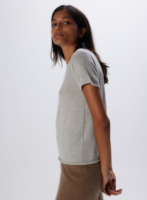 Beige Cashmere Short Sleeve Round Neck TShirt WOMEN|Majestic Filatures - MAJESTIC FILATURES