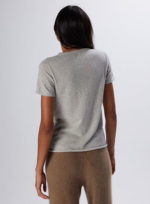 Beige Cashmere Short Sleeve Round Neck TShirt WOMEN|Majestic Filatures - MAJESTIC FILATURES