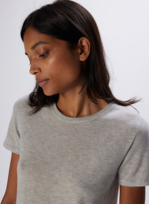 Beige Cashmere Short Sleeve Round Neck TShirt WOMEN|Majestic Filatures - MAJESTIC FILATURES