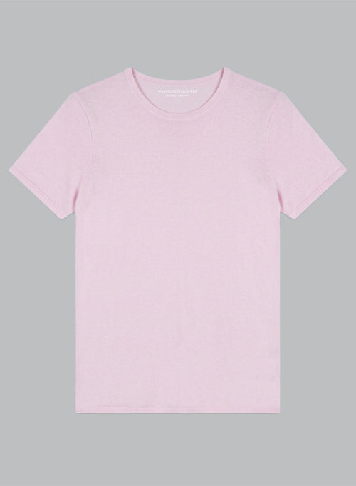 Pink Round-Neck Short-Sleeve Cashmere T-shirt - MAJESTIC FILATURES