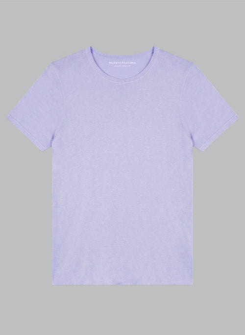 Light Purple Round-Neck Short-Sleeve Cashmere T-shirt - MAJESTIC FILATURES