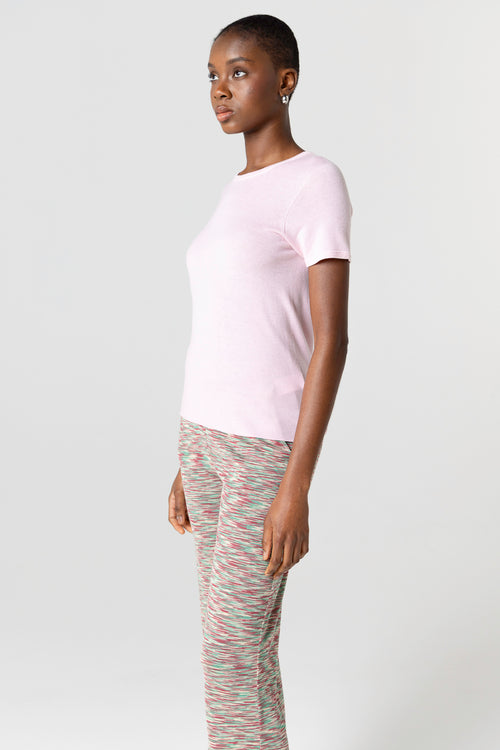 T-shirt Rose Col Rond Manches Courtes en Cachemire - MAJESTIC FILATURES