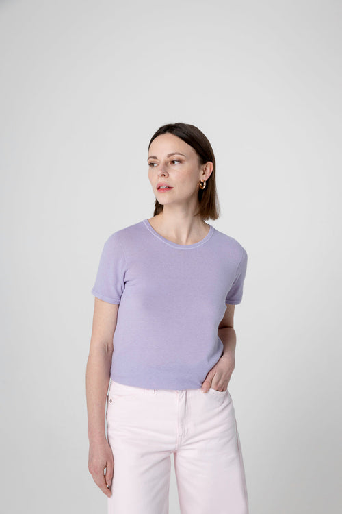 Light Purple Round-Neck Short-Sleeve Cashmere T-shirt - MAJESTIC FILATURES