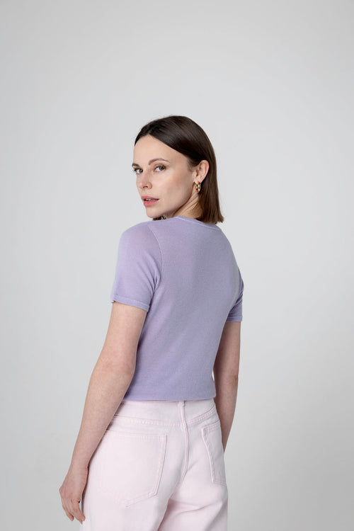 Light Purple Round-Neck Short-Sleeve Cashmere T-shirt - MAJESTIC FILATURES
