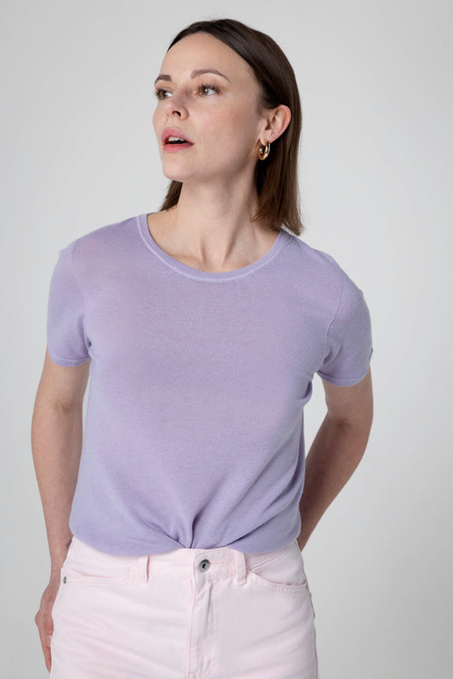 Light Purple Round-Neck Short-Sleeve Cashmere T-shirt - MAJESTIC FILATURES