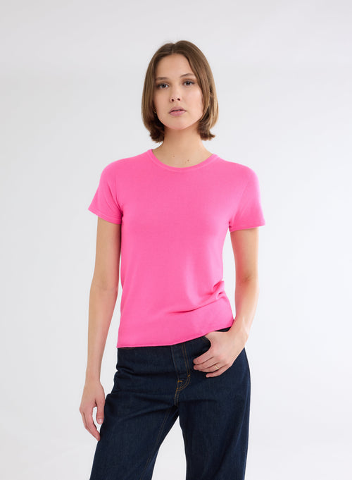 T-shirt Rose Col Rond Manches Courtes - MAJESTIC FILATURES