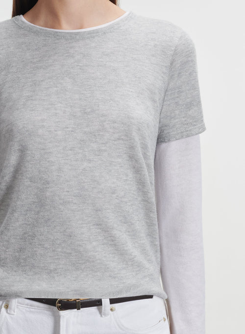Grey Round Neck Short Sleeve T-shirt in 100% Cashmere - MAJESTIC FILATURES