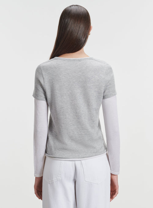 Grey Round Neck Short Sleeve T-shirt in 100% Cashmere - MAJESTIC FILATURES