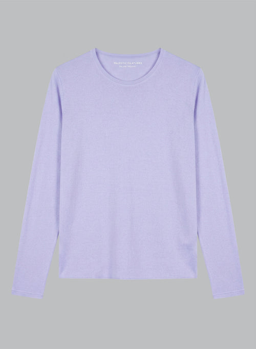 T-shirt Violet Clair Col Rond Manches Longues en Cachemire - MAJESTIC FILATURES