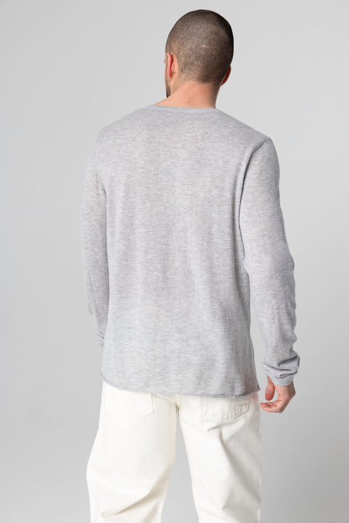 T-shirt Gris Col Rond Manches Longues en Cachemire - MAJESTIC FILATURES