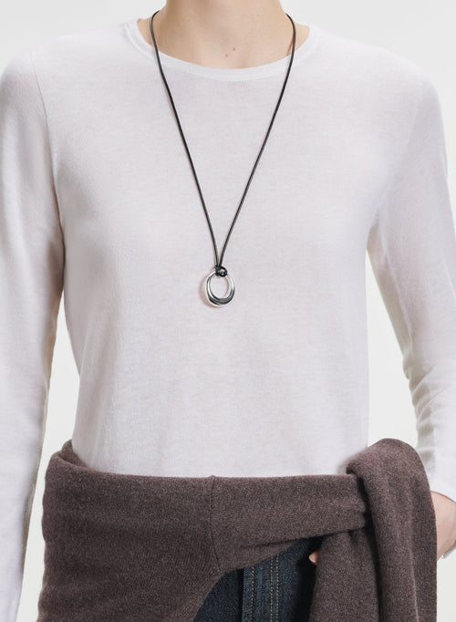 Ecru Round-Neck Long-Sleeve Cashmere T-shirt  - MAJESTIC FILATURES