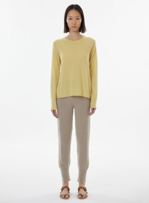 Yellow Long Sleeve Round Neck Cashmere T-shirt - MAJESTIC FILATURES