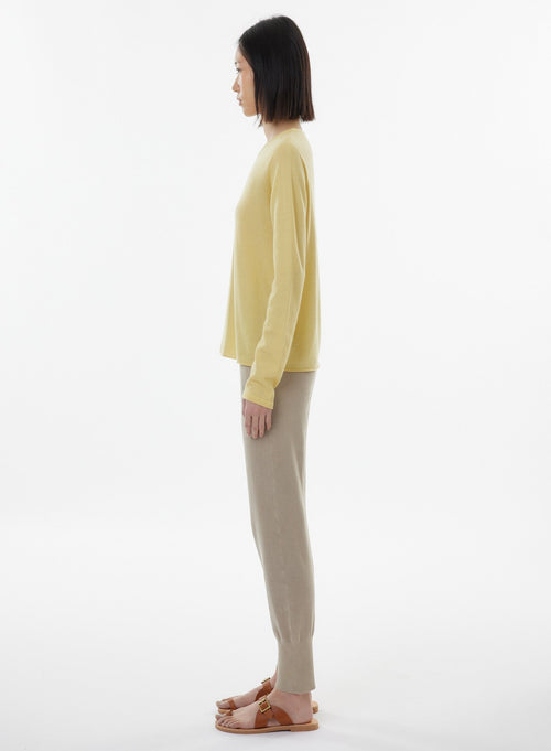 Yellow Long Sleeve Round Neck Cashmere T-shirt - MAJESTIC FILATURES