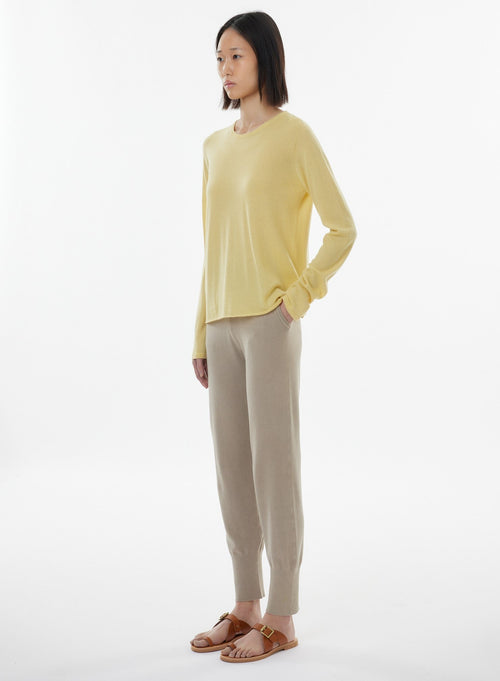 Yellow Long Sleeve Round Neck Cashmere T-shirt - MAJESTIC FILATURES