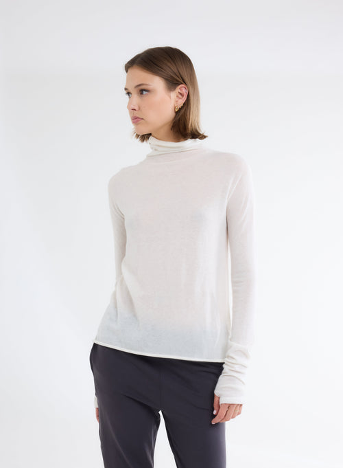 White Cashmere Turtleneck Long Sleeve T-shirt - MAJESTIC FILATURES