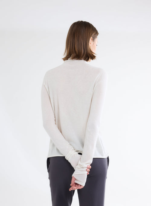 White Cashmere Turtleneck Long Sleeve T-shirt - MAJESTIC FILATURES