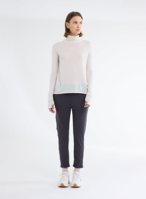 White Cashmere Turtleneck Long Sleeve T-shirt - MAJESTIC FILATURES