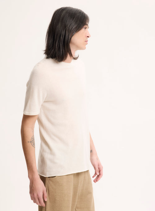 Milk Short Sleeve Round Neck Cashmere T-Shirt - MAJESTIC FILATURES