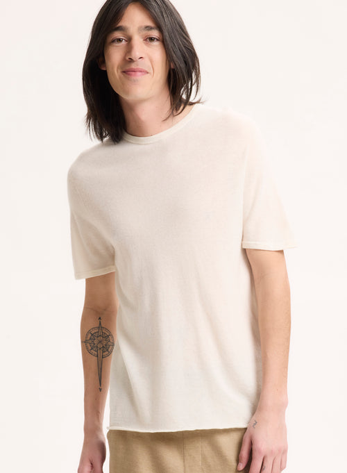 Milk Short Sleeve Round Neck Cashmere T-Shirt - MAJESTIC FILATURES