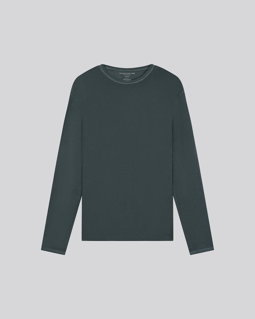 Grey Round Neck Long Sleeve Cashmere T-Shirt - MAJESTIC FILATURES
