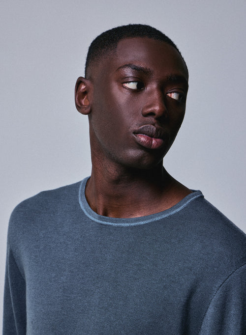 T-shirt Gris Col Rond Manches Longues en Cachemire - MAJESTIC FILATURES