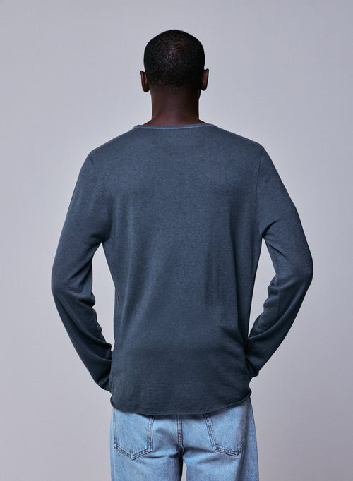 T-shirt Gris Col Rond Manches Longues en Cachemire - MAJESTIC FILATURES