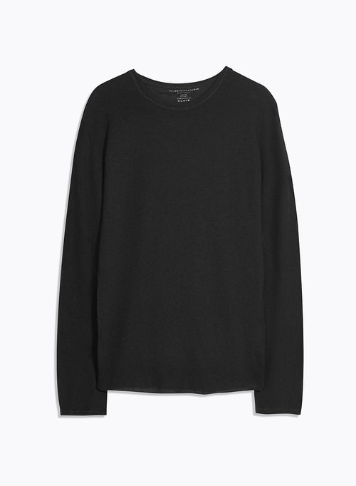 Black Round Neck Long Sleeve T-shirt in 100% Cashmere - MAJESTIC FILATURES