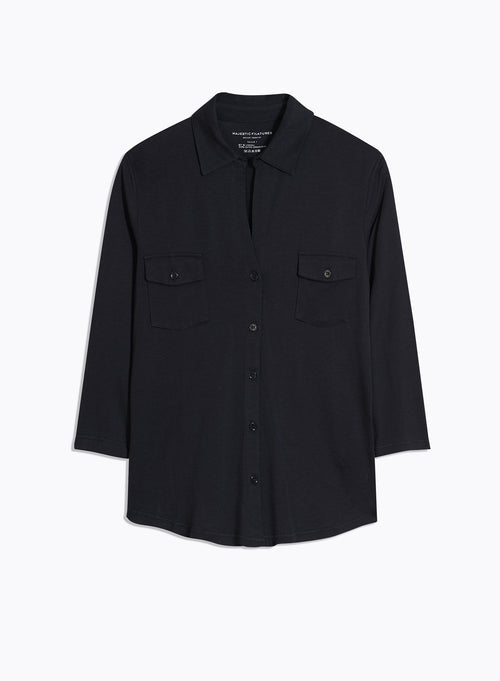 Navy Shirt 3/4 Sleeves - MAJESTIC FILATURES