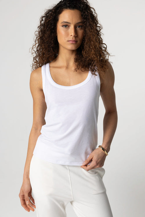 Débardeur Blanc Col U Sans Manches en Lyocel, Tencel / Coton Organique - MAJESTIC FILATURES