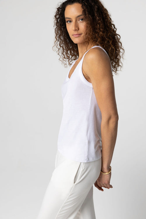 Débardeur Blanc Col U Sans Manches en Lyocel, Tencel / Coton Organique - MAJESTIC FILATURES