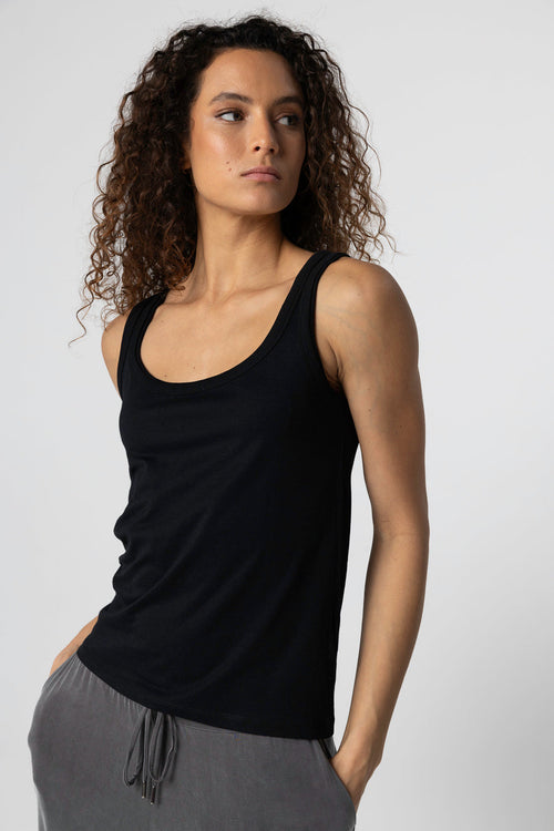 Débardeur Noir Col U Sans Manches en Lyocel, Tencel / Coton Organique - MAJESTIC FILATURES