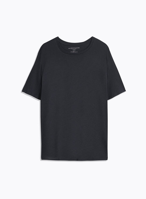 Marineblaues T-Shirt mit Rundhalsausschnitt und kurzen Ärmeln aus Lyocell / Tencel / Bio-Baumwolle - MAJESTIC FILATURES