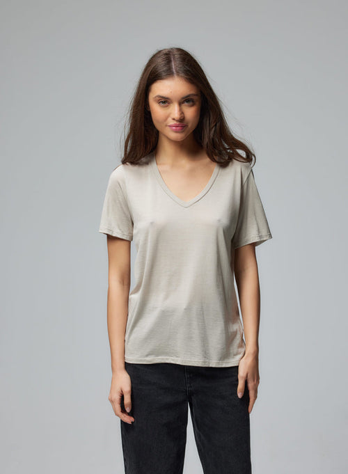 Graphite Dress Short Sleeves V-Neck - MAJESTIC FILATURES