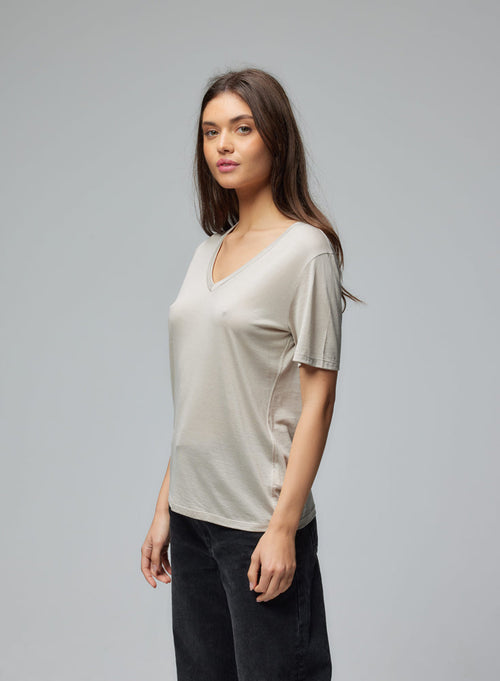 Graphite Dress Short Sleeves V-Neck - MAJESTIC FILATURES