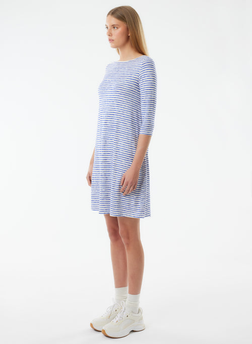 Blue Dress Elbow Sleeves Round Neck - MAJESTIC FILATURES