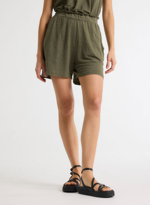 Pantalones cortos de lino verde / elastano - MAJESTIC FILATURES