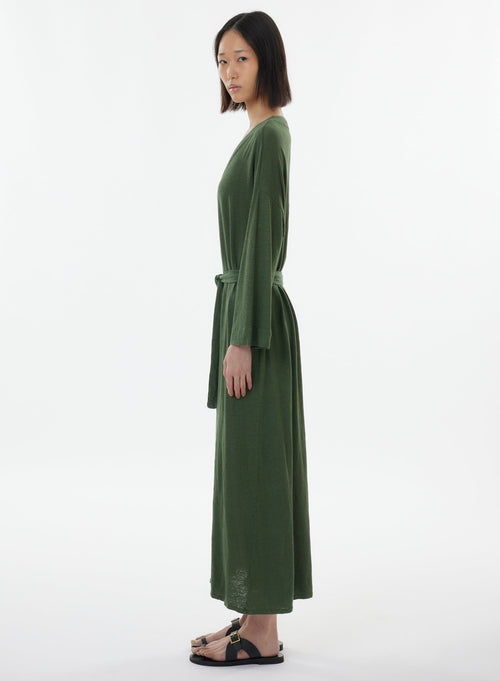 Green Dress 3/4 Sleeves V-Neck - MAJESTIC FILATURES