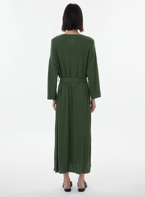 Green Dress 3/4 Sleeves V-Neck - MAJESTIC FILATURES