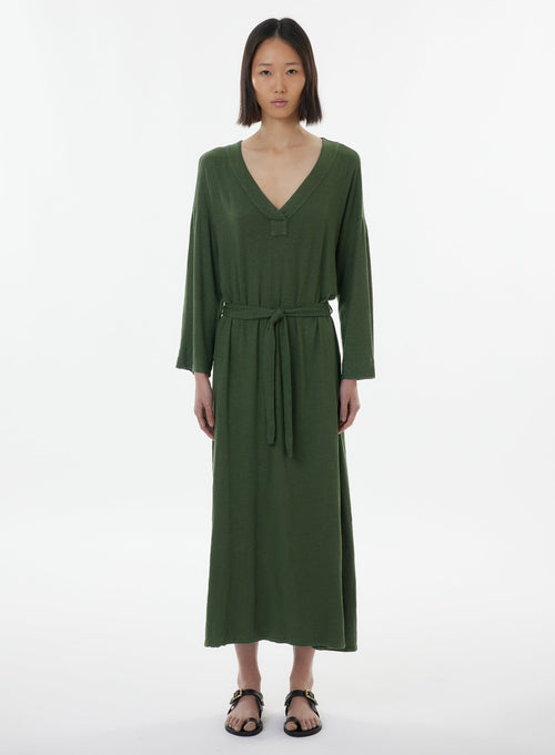 Green Dress 3/4 Sleeves V-Neck - MAJESTIC FILATURES