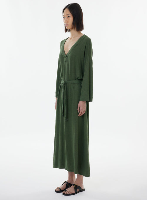 Green Dress 3/4 Sleeves V-Neck - MAJESTIC FILATURES