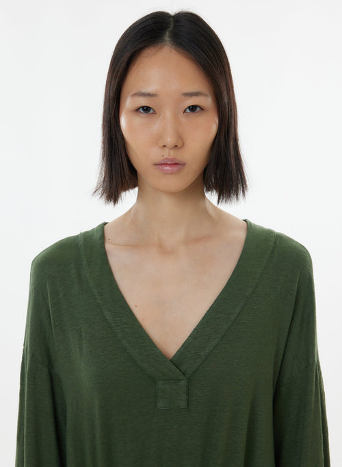 Green Dress 3/4 Sleeves V-Neck - MAJESTIC FILATURES